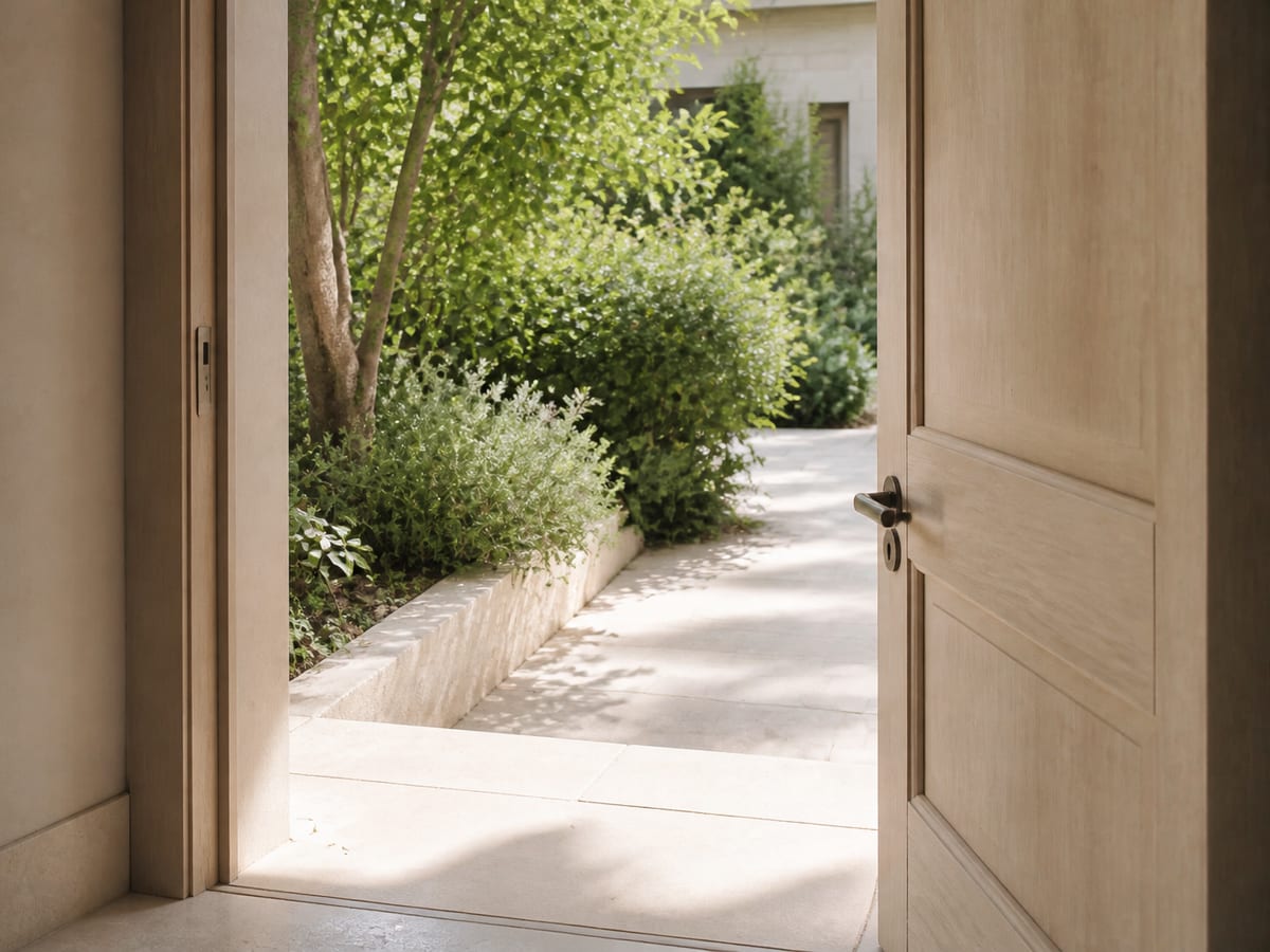 An open doorway looking out onto a quiet threshold